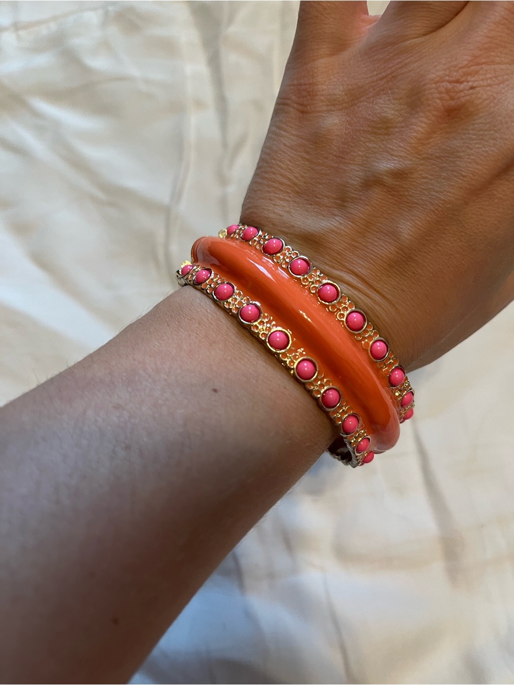 Gold-Tone Orange and Pink Stacked Bangle Bracelet Set